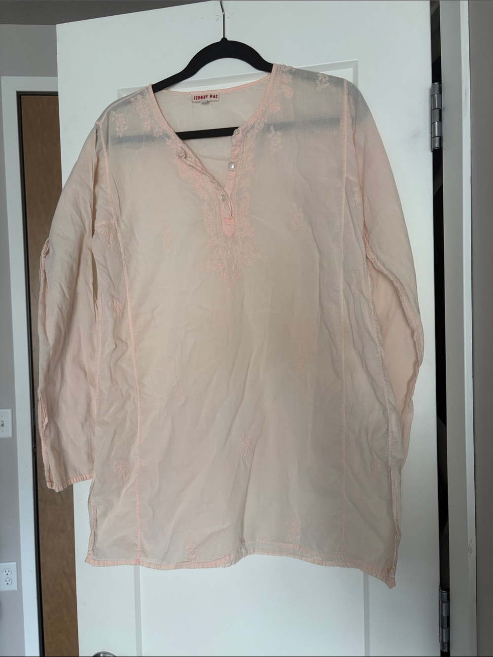 Johnny Was vintage Light Peach hand Embroidered long Tunic Top sz s
